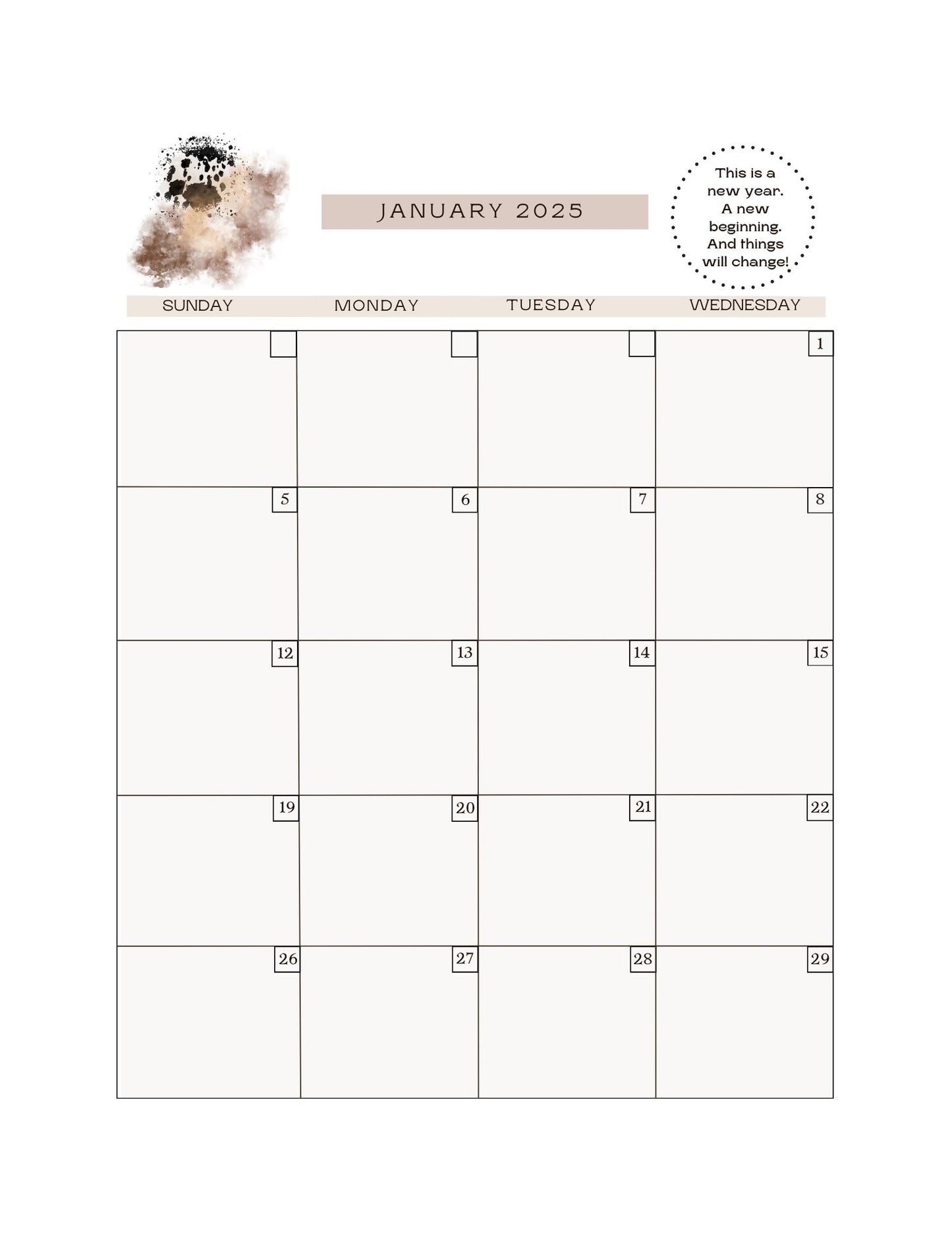 Cream/Brown Marble Calendar Planner