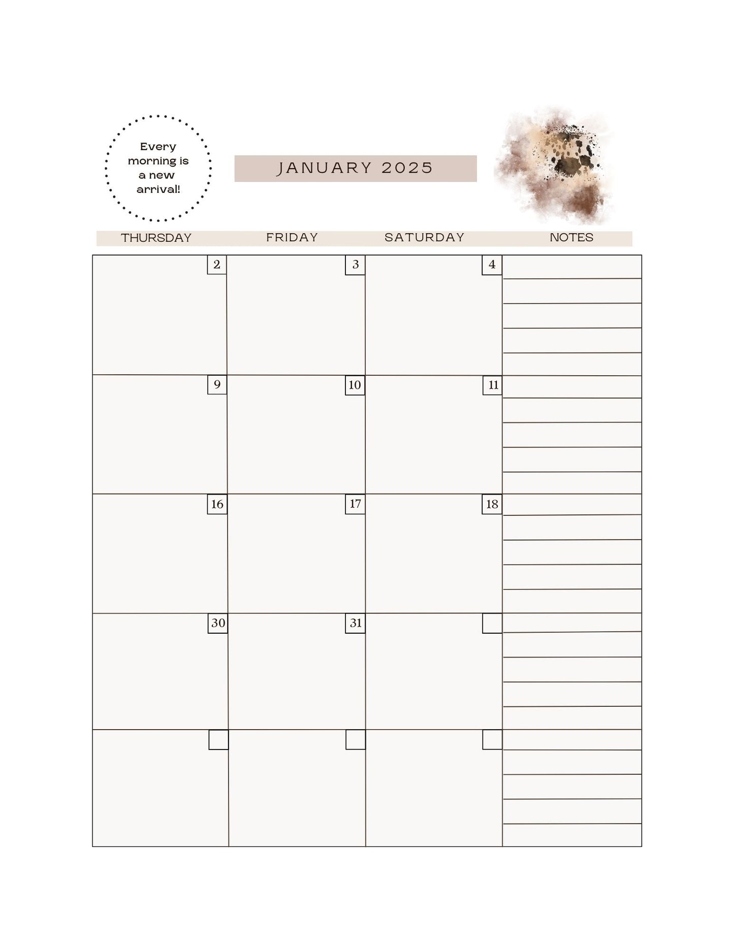 Cream/Brown Marble Calendar Planner